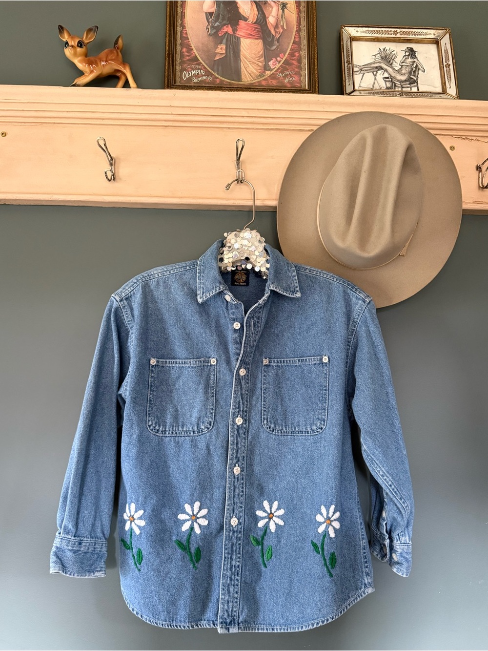 Vintage gap 100% cotton Embroidered Daisy Denim Shirt sz XS
